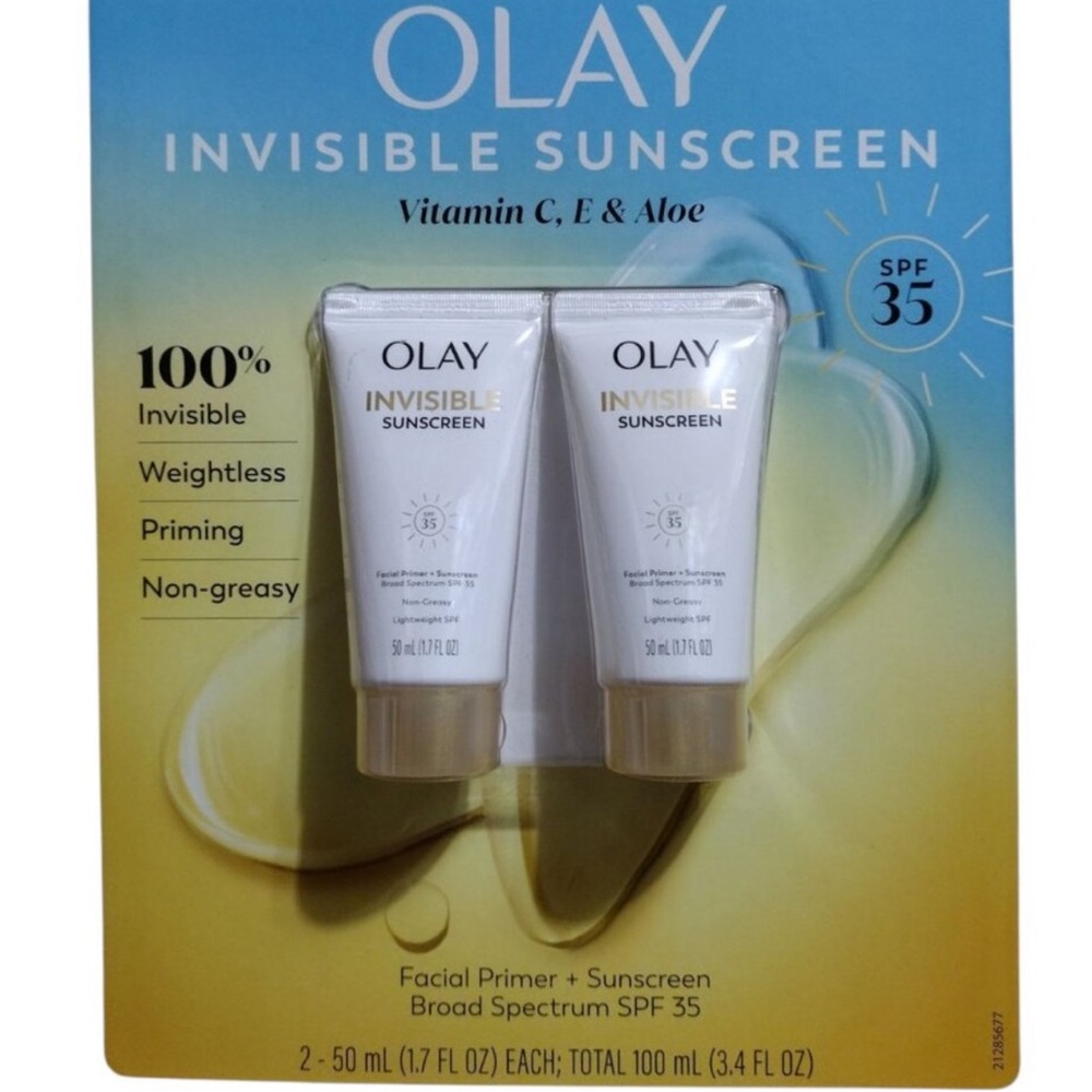 Olay Invisible Sunscreen SPF 35 + Facial Primer Vitamin C & E 1.7 fl oz, 2 pack